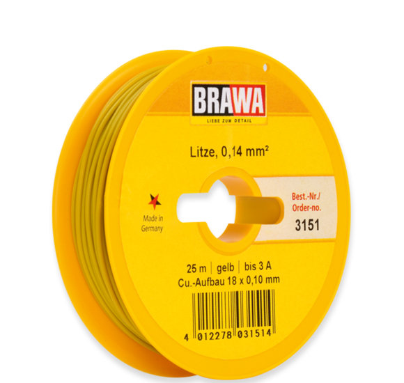 Artikel Bild: Brawa 3151 Litze / Kabel, gelb 0,14 mm² 25 Meter Spule