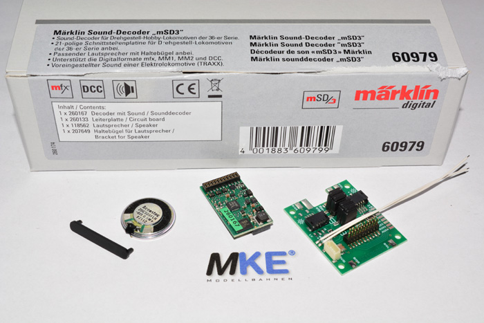 Märklin 60979 mSD3 Sound Sounddecoder 21pol & Einbausatz Elektroloks 36XXX 
