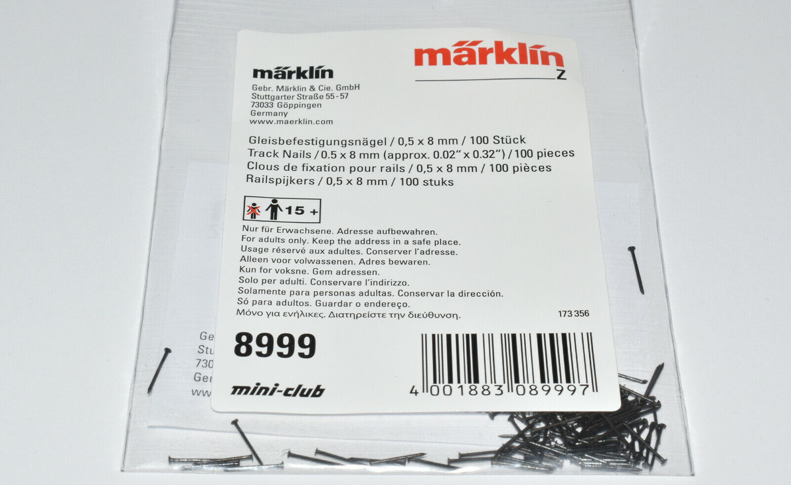 Artikel Bild: Märklin Z mini-club 8999 Gleisnägel 0,5x8 mm Nägel 100 Stück 