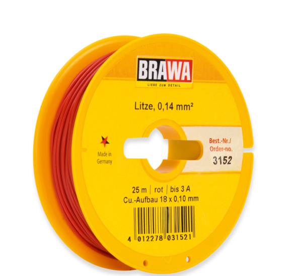 Artikel Bild: Brawa 3152 Litze / Kabel, rot 0,14 mm² 25 Meter Spule