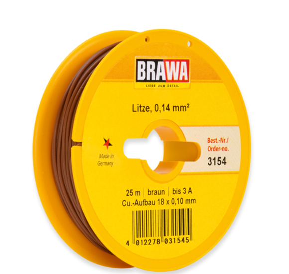 Artikel Bild: Brawa 3154 Litze / Kabel, braun 0,14 mm² 25 Meter Spule