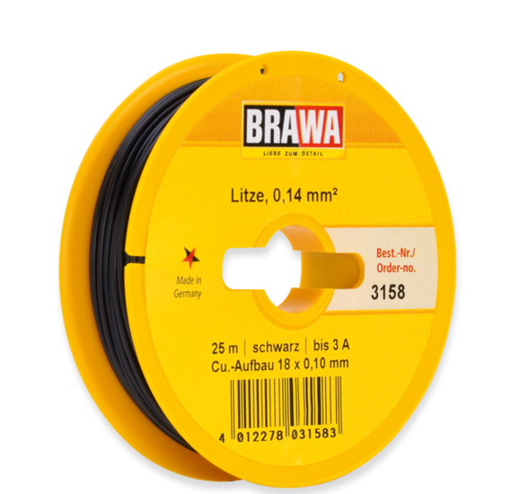 Artikel Bild: Brawa 3158 Litze / Kabel, schwarz 0,14 mm² 25 Meter Spule